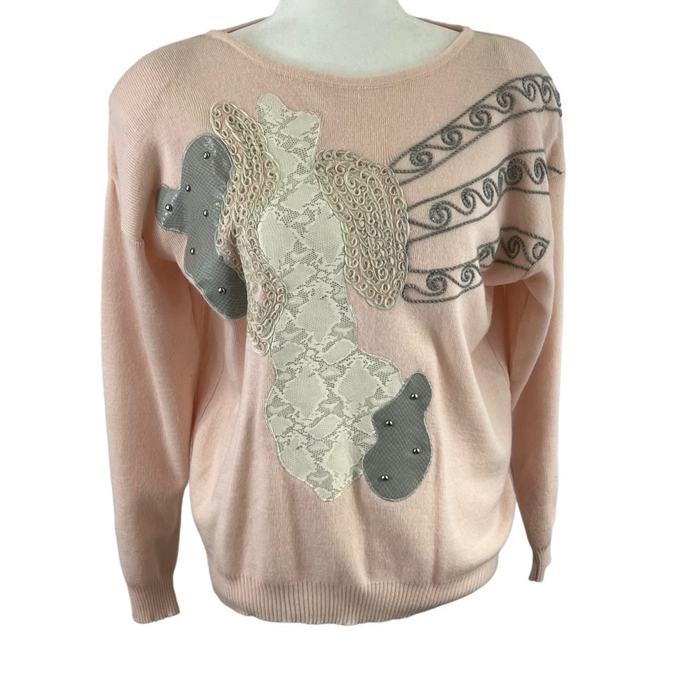Donna Toran Lambswool Blend Patchwork Sweater Small